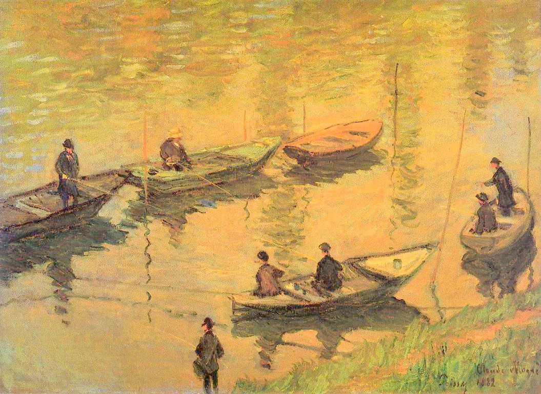 Anglers on the Seine at Poissy, vintage artwork by Claude Monet, 12x8" (A4) Poster