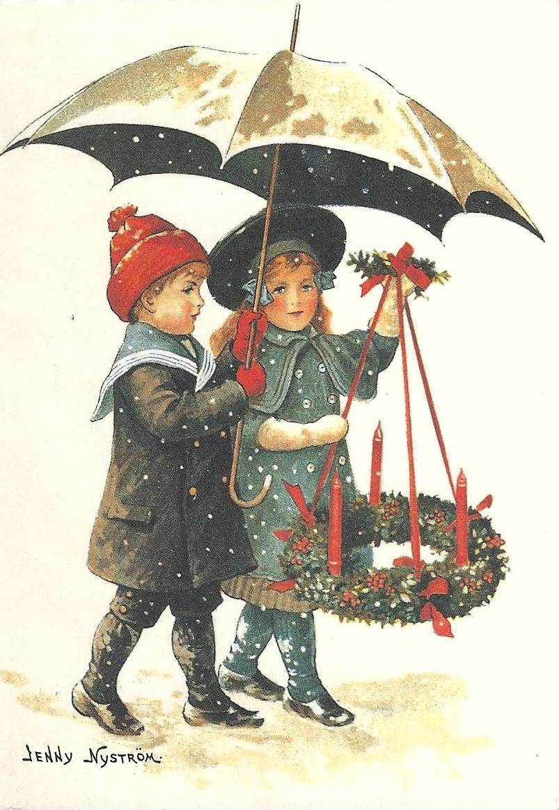Christmas Postcard, vintage artwork by Jenny Nyström, 12x8" (A4) Poster