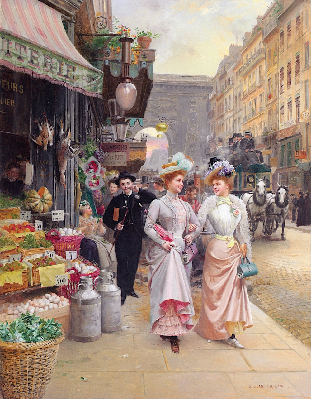 Stylish Women Strolling, vintage artwork by Basile Lemeunier, 12x8" (A4) Poster