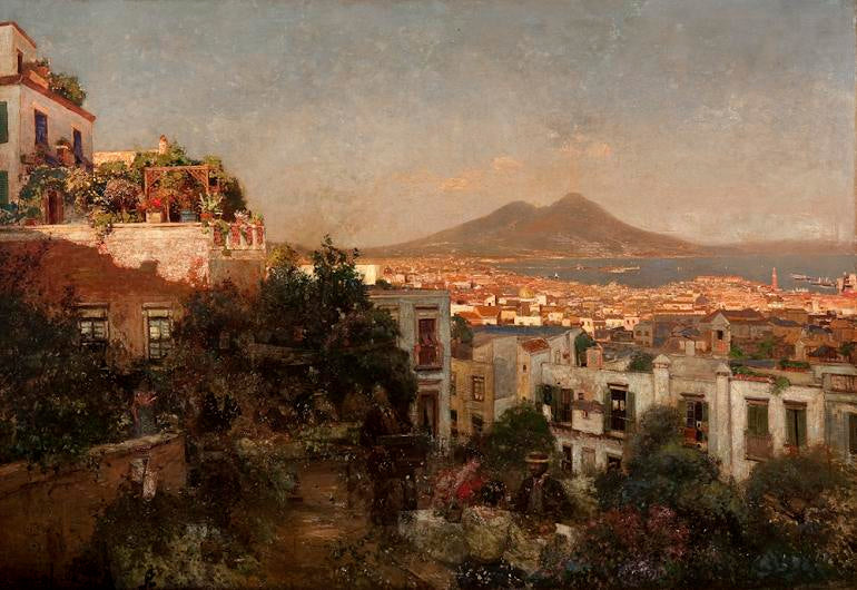 A Festive Afternoon with a View over Naples, vintage artwork by Heinrich Hermanns, 12x8" (A4) Poster