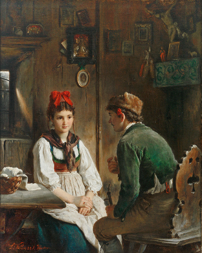 Couple in a Farmhouse, vintage artwork by Ludwig Vollmar, 12x8" (A4) Poster