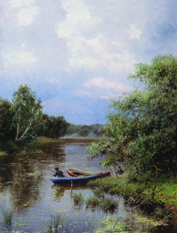 On the Lake, vintage artwork by Alexander Kiselev, 12x8" (A4) Poster