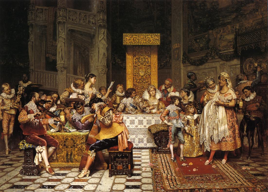 Baptism of the Conde, vintage artwork by Adolphe Alexander Lesrel, 12x8" (A4) Poster