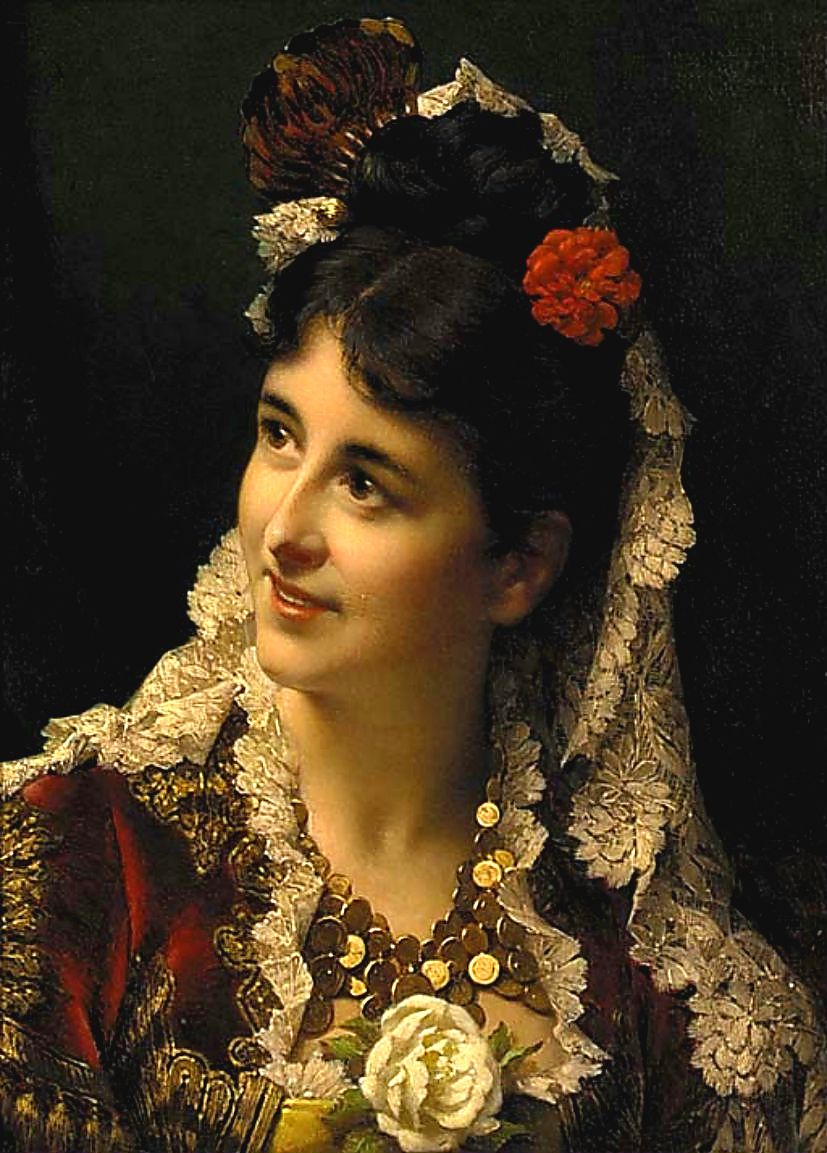 A Young Spanish Beauty, vintage artwork by Jan Frederik Pieter Portielje, 12x8" (A4) Poster