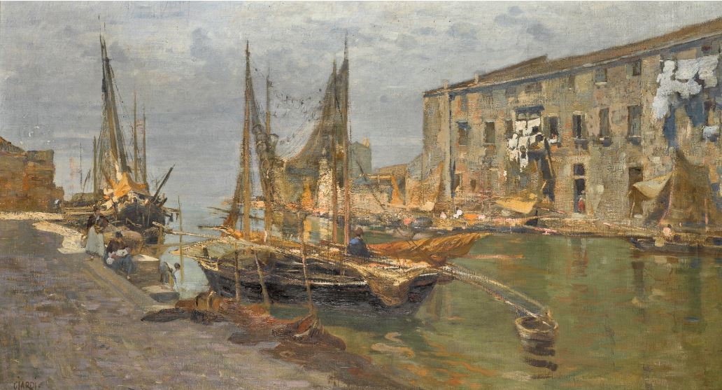 Canal in Venice, vintage artwork by Guglielmo Ciardi, 12x8" (A4) Poster