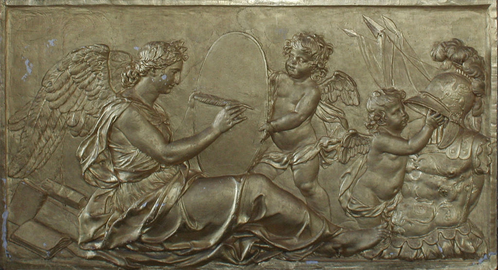 Clio ecrivant l'histoire du Roi (Clio Writing the King's History), vintage artwork by Antoine Coysevox, 12x8" (A4) Poster