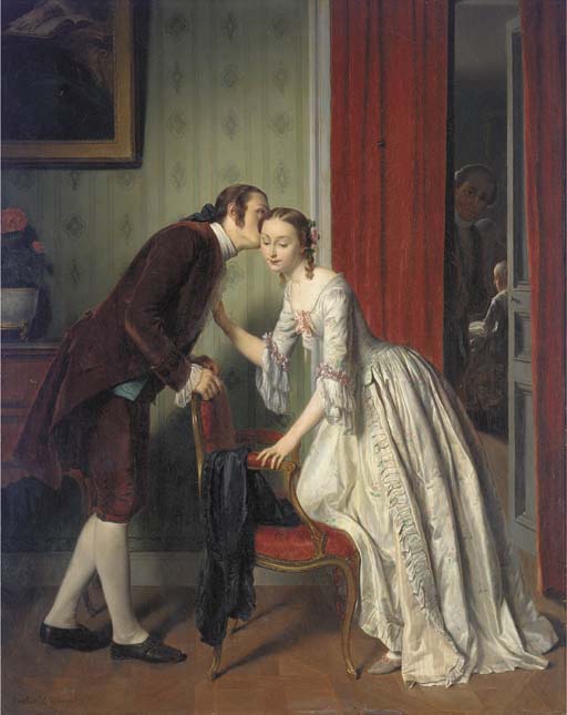 The Secret Whisper, vintage artwork by Gustave-Leonard de Jonghe, 12x8" (A4) Poster