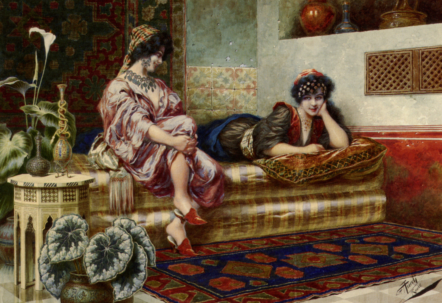 Idle Hours in the Harem, vintage artwork by Franz von Defregger, 12x8" (A4) Poster