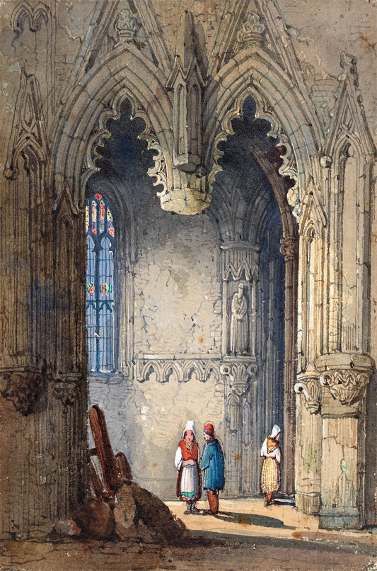 The Church of St. Laurent, Rouen, vintage artwork by Samuel Prout, 12x8" (A4) Poster