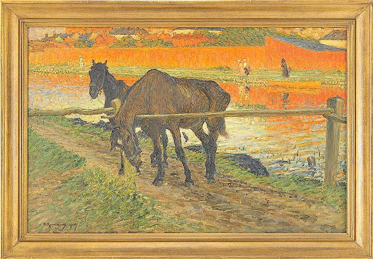 Horses at the End of the Line, vintage artwork by Nils Kreuger, 12x8" (A4) Poster