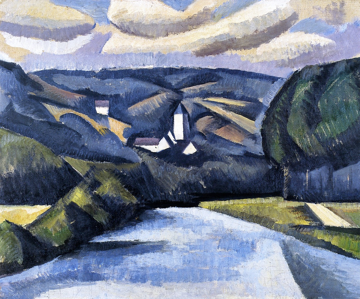 The Road, la Ferte-sous-Jouarre, vintage artwork by Roger de la Fresnaye, 12x8" (A4) Poster
