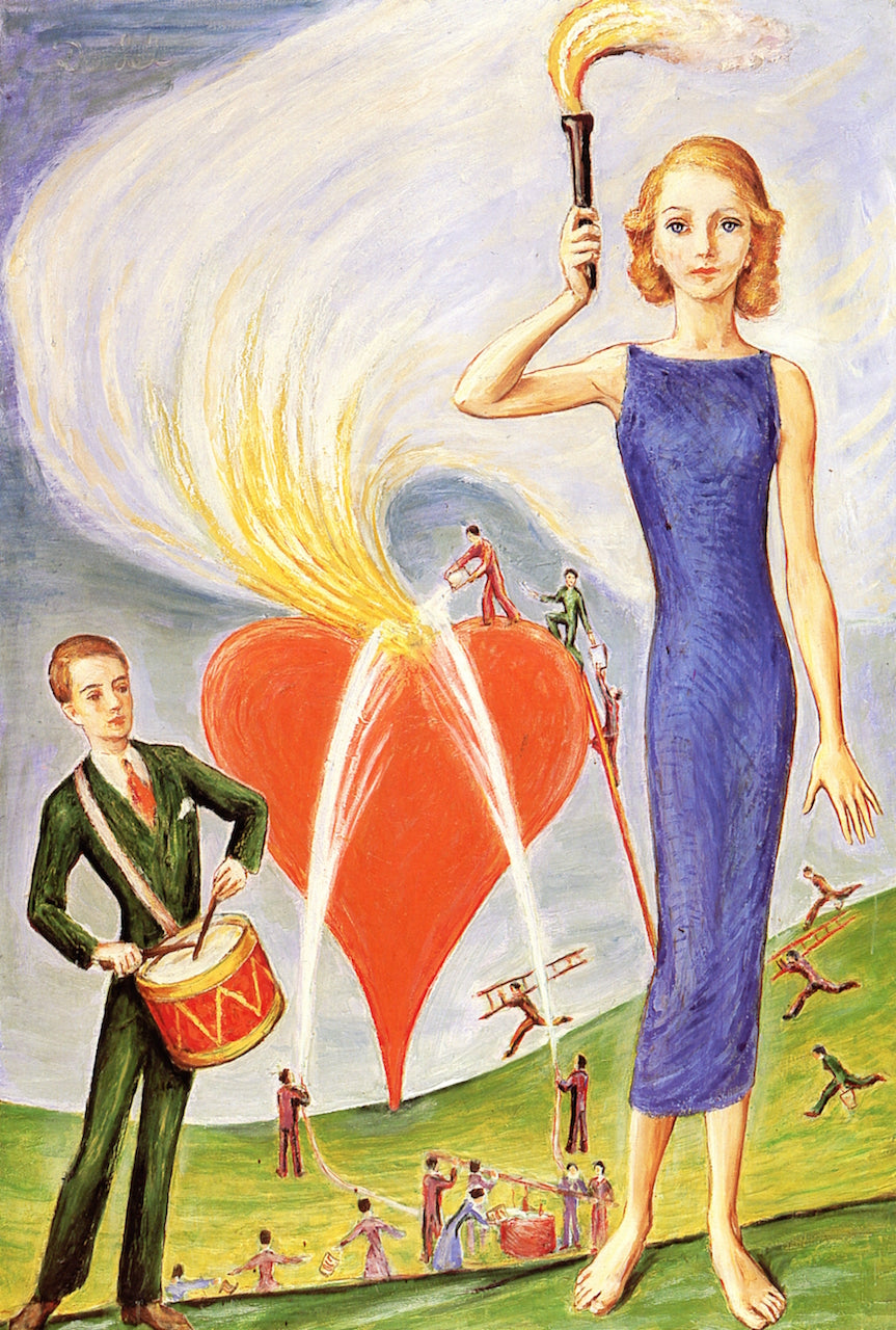 The Girl with a Torch and the Burning Heart, vintage artwork by Nils Dardel, 12x8" (A4) Poster