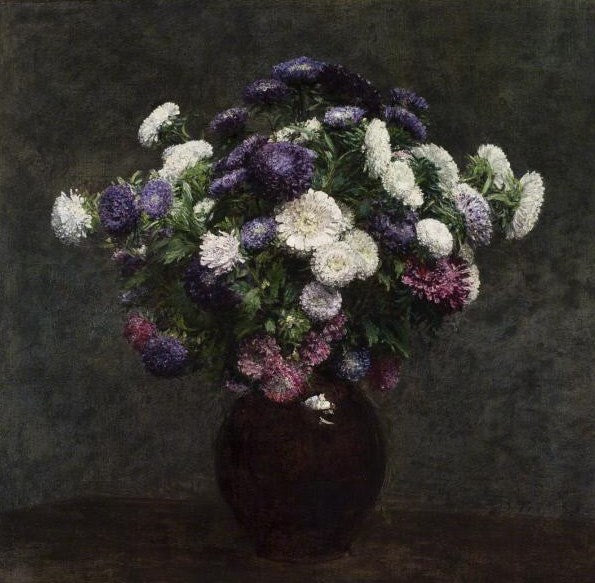Asters in a Vase, vintage artwork by Henri Fantin-Latour, 12x8" (A4) Poster