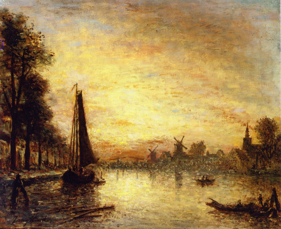 Boats at the Quay, Holland, vintage artwork by Johan Barthold Jongkind, A3 (16x12") Poster Print