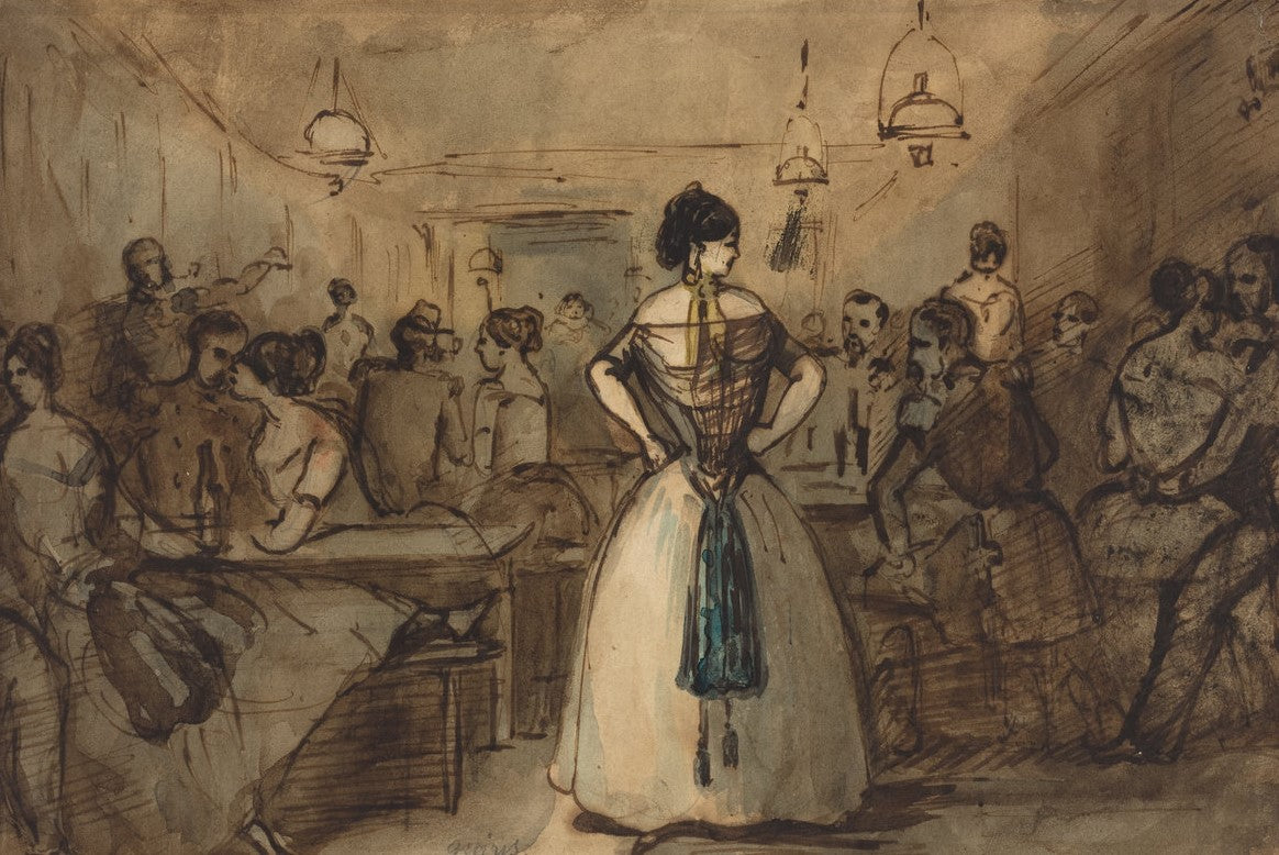 Officers and Courtesans in an Interior, vintage artwork by Constantin Guys, A3 (16x12") Poster Print