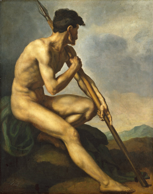 Nude Warrior with a Spear, vintage artwork by Theodore Gericault, 12x8" (A4) Poster