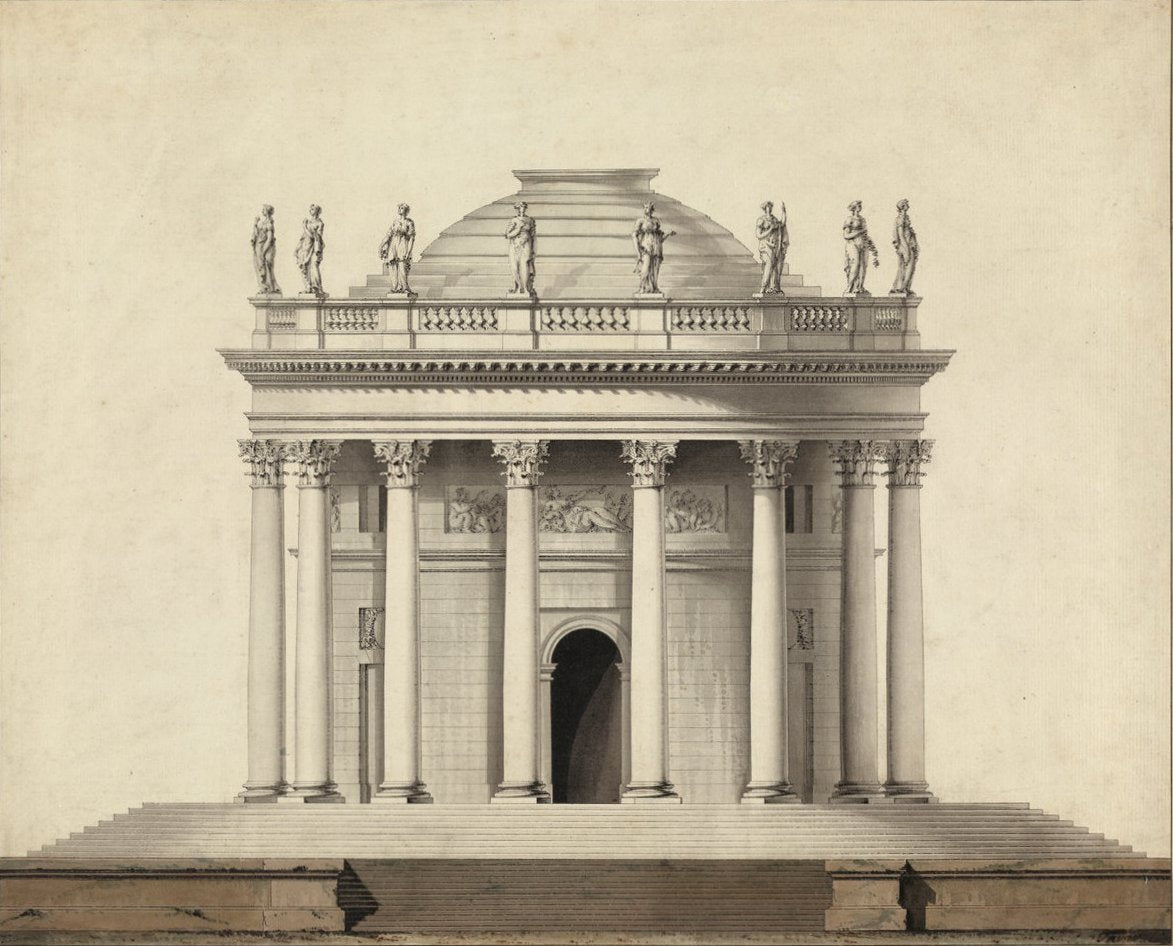 A Classical Temple, vintage artwork by Louis-Gustave Taraval, 12x8" (A4) Poster