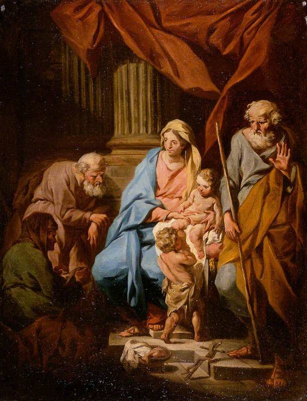 The Holy Family with Saints Elisabeth and Zaccharias and the Infant Saint John, vintage artwork by Pierre Subleyras, 12x8" (A4) Poster