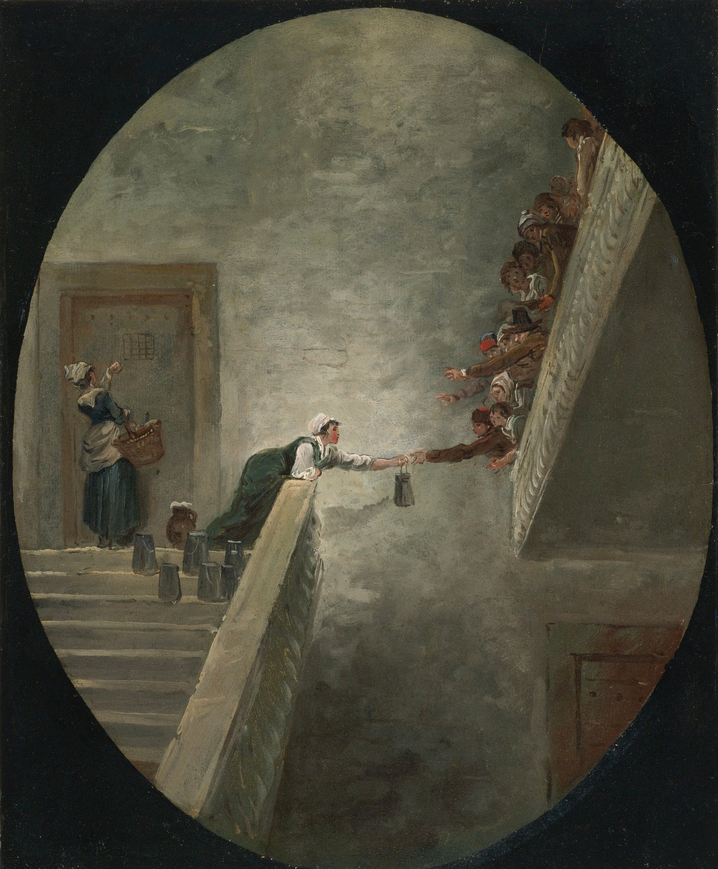 The Distribution of Milk at Saint Lazare Prison, vintage artwork by Hubert Robert, 12x8" (A4) Poster