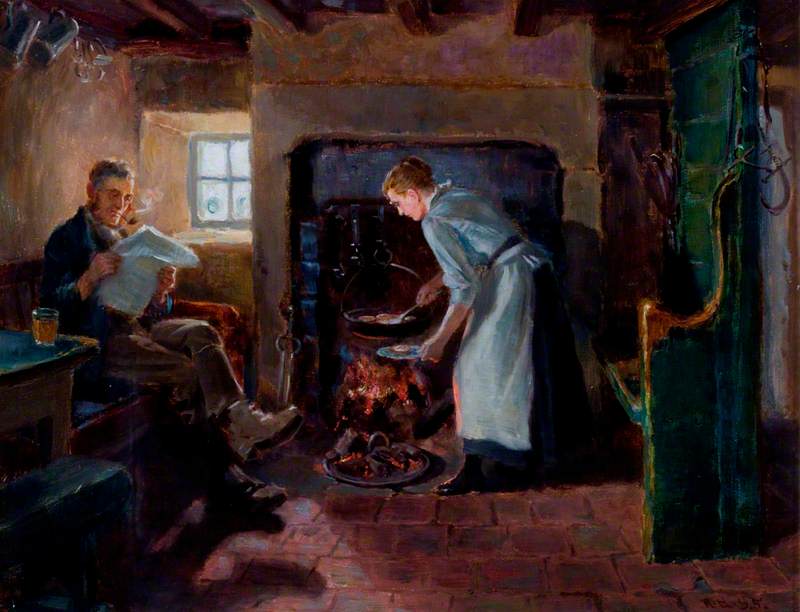 Meal Time, vintage artwork by Ralph Hedley, 12x8" (A4) Poster