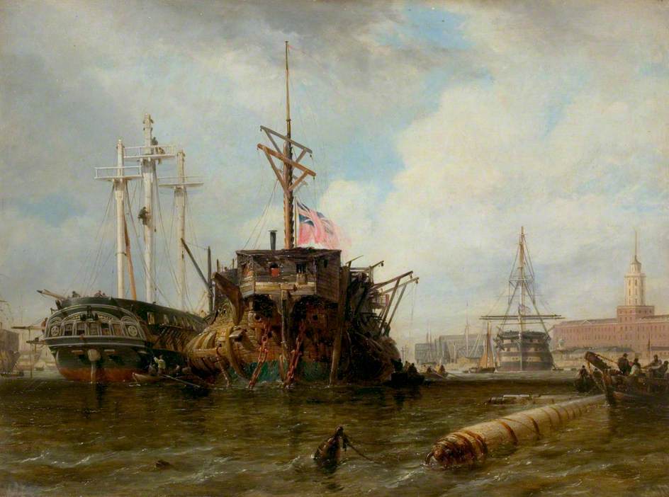 Portsmouth Harbour: The Hulks, vintage artwork by Edward William Cooke, R.A., A3 (16x12") Poster Print
