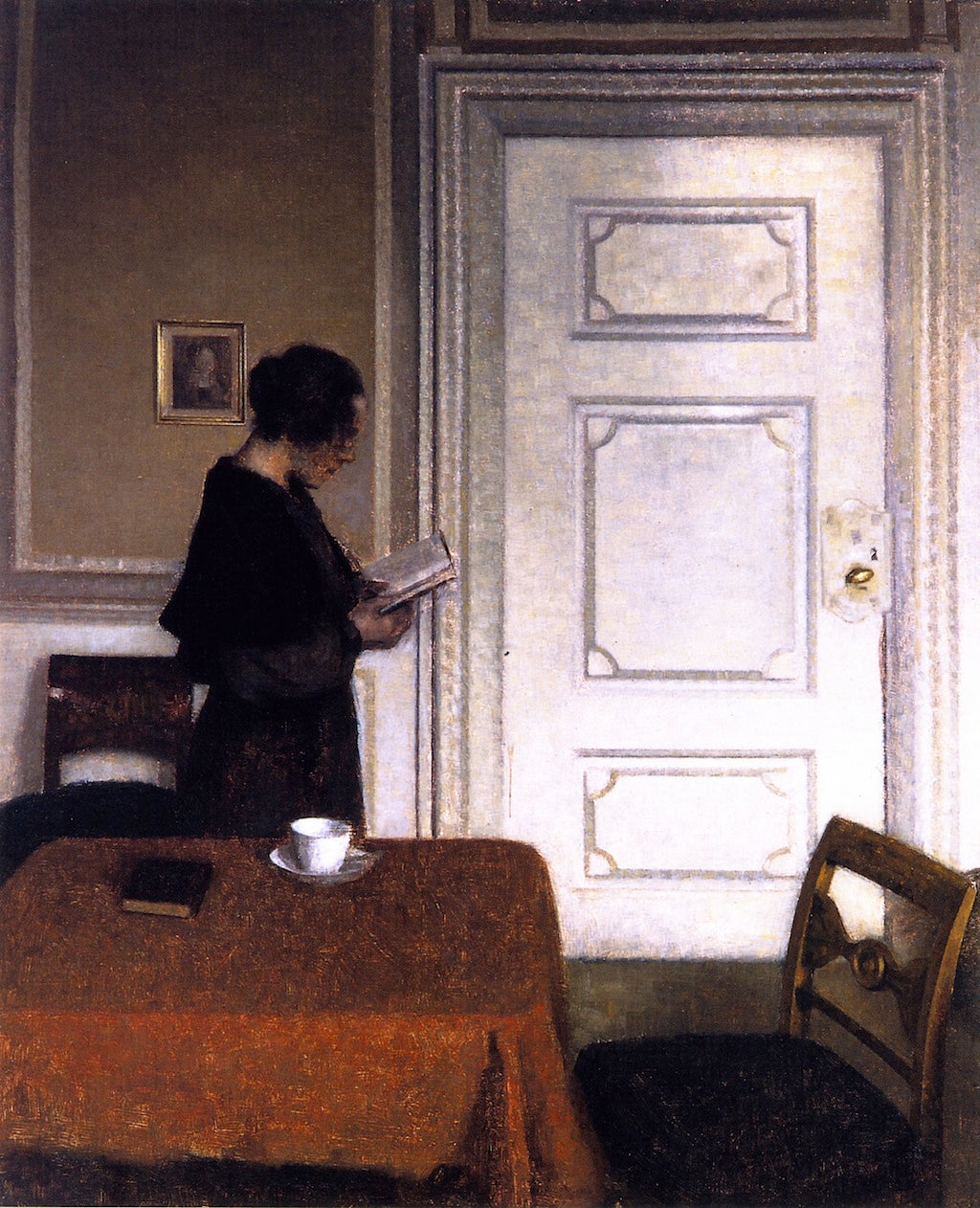 Interior with a Woman Reading, vintage artwork by Vilhelm Hammershøi, 12x8" (A4) Poster