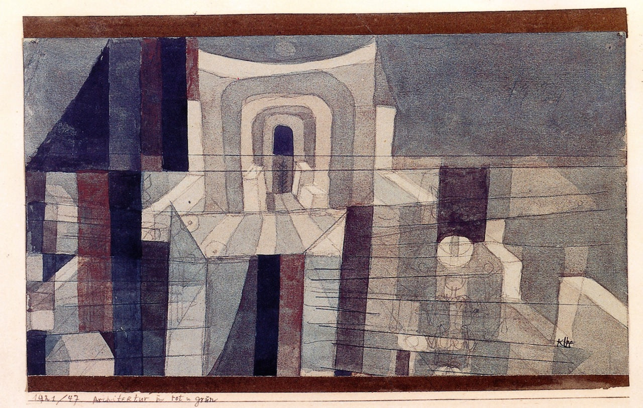 Architecture in Red and Green, vintage artwork by Paul Klee, 12x8" (A4) Poster