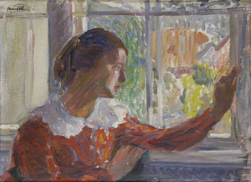 The girl at the window, vintage artwork by Hanna Hirsch-Pauli, 12x8" (A4) Poster