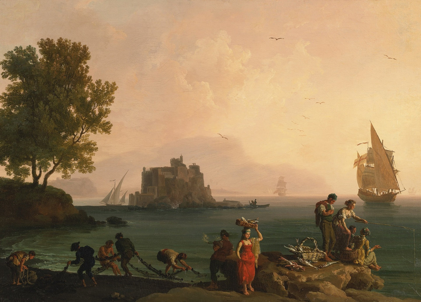 Coastal Landscape Near Naples, vintage artwork by Pierre-Jacques Volaire, 12x8" (A4) Poster