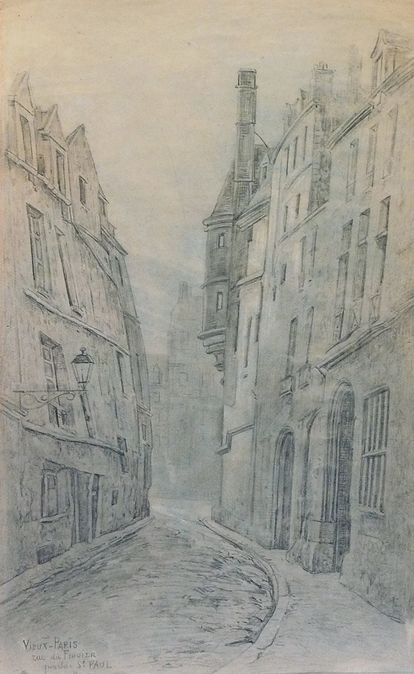 Vieux Paris, rue du Figuier, quartier St Paul, vintage artwork by Fernand Combes, 12x8" (A4) Poster
