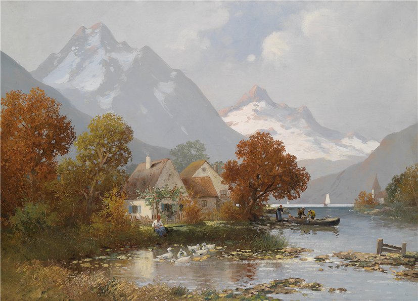 Summer on Gebirgssee, vintage artwork by Adolf Kaufmann, 12x8" (A4) Poster