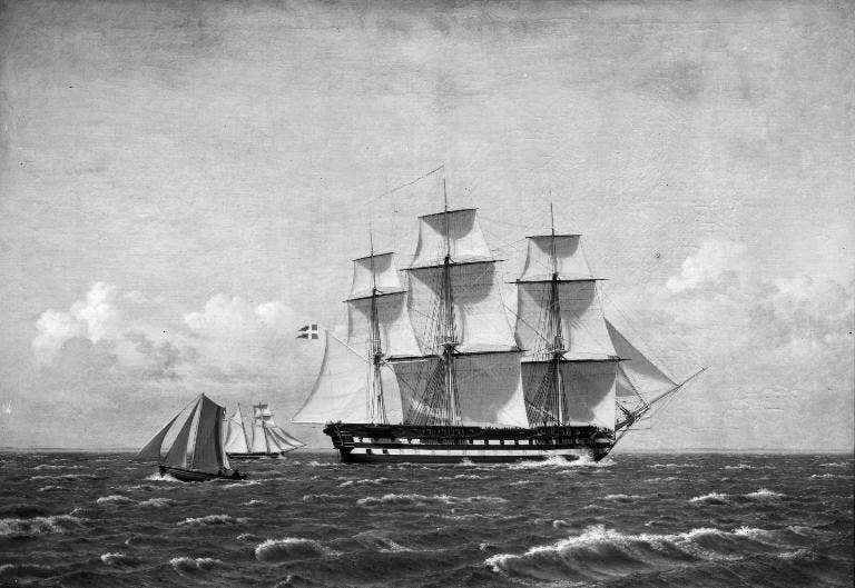 The 84-Gun Danish Warship "Dronning Marie" in the Sound, vintage artwork by Christoffer Wilhelm Eckersberg, 12x8" (A4) Poster