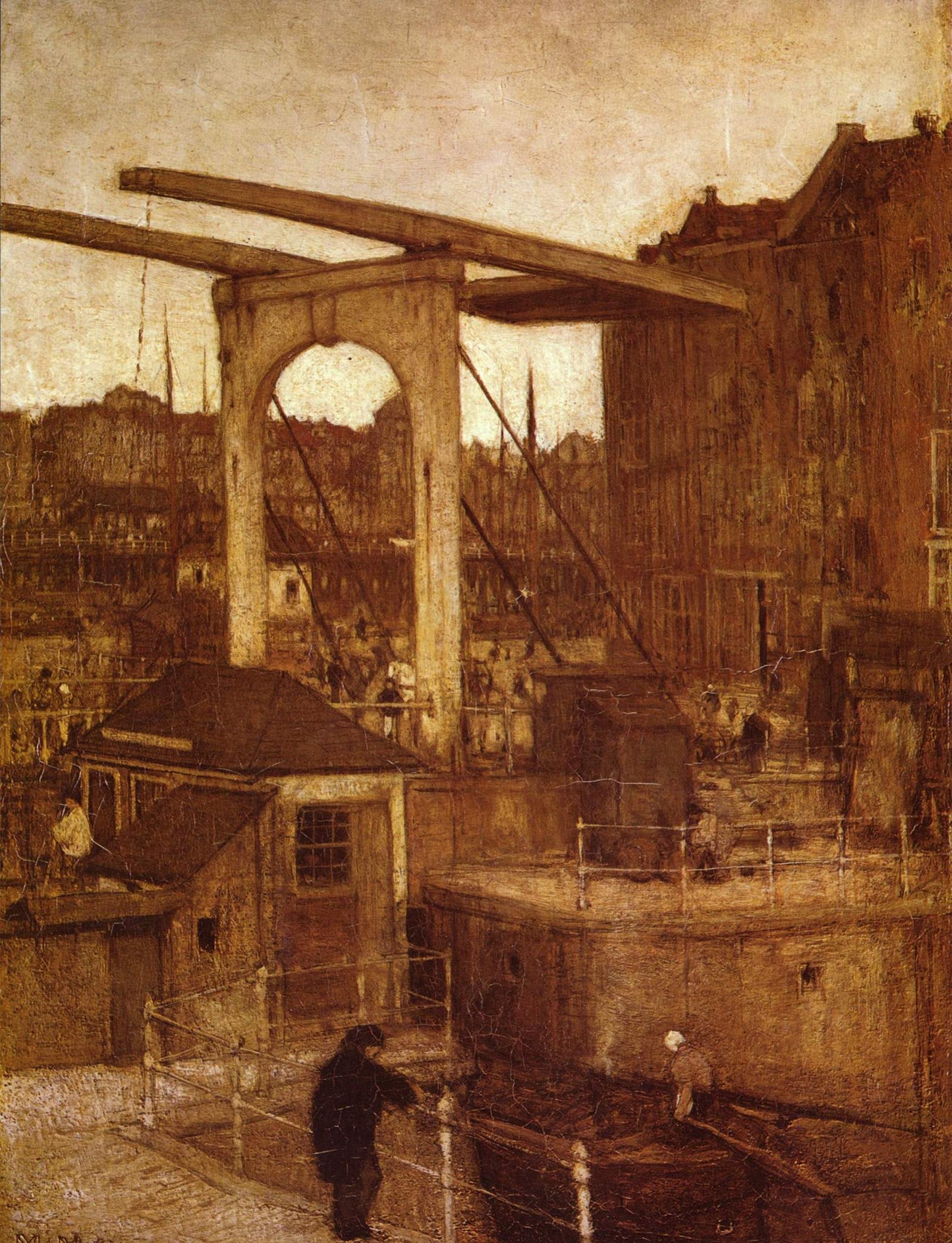 Bridge in Amsterdam, vintage artwork by Jacob Maris, 12x8" (A4) Poster