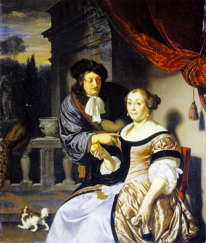 Couple and Small Dog, vintage artwork by Frans van Mieris the Elder, 12x8" (A4) Poster