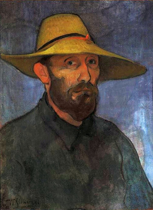 Self-portrait in a straw hat, vintage artwork by Wladyslaw Slewinski, 12x8" (A4) Poster
