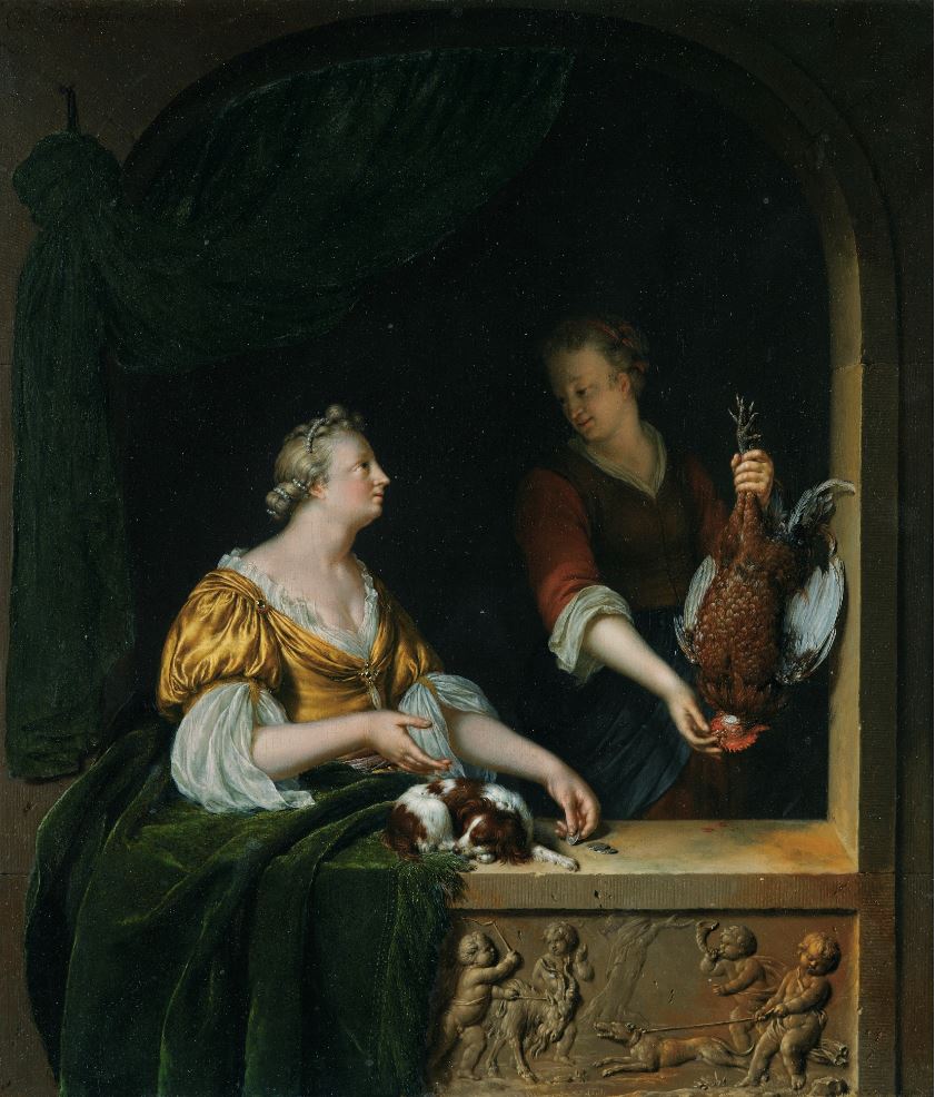 A Poultry Seller, vintage artwork by Willem van Mieris, 12x8" (A4) Poster