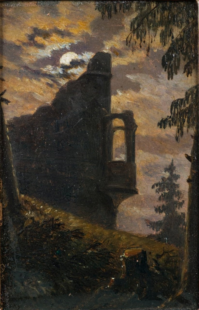 Moonlight behind a Castle Ruin with Alcove, vintage artwork by Carl Gustav Carus, A3 (16x12") Poster Print