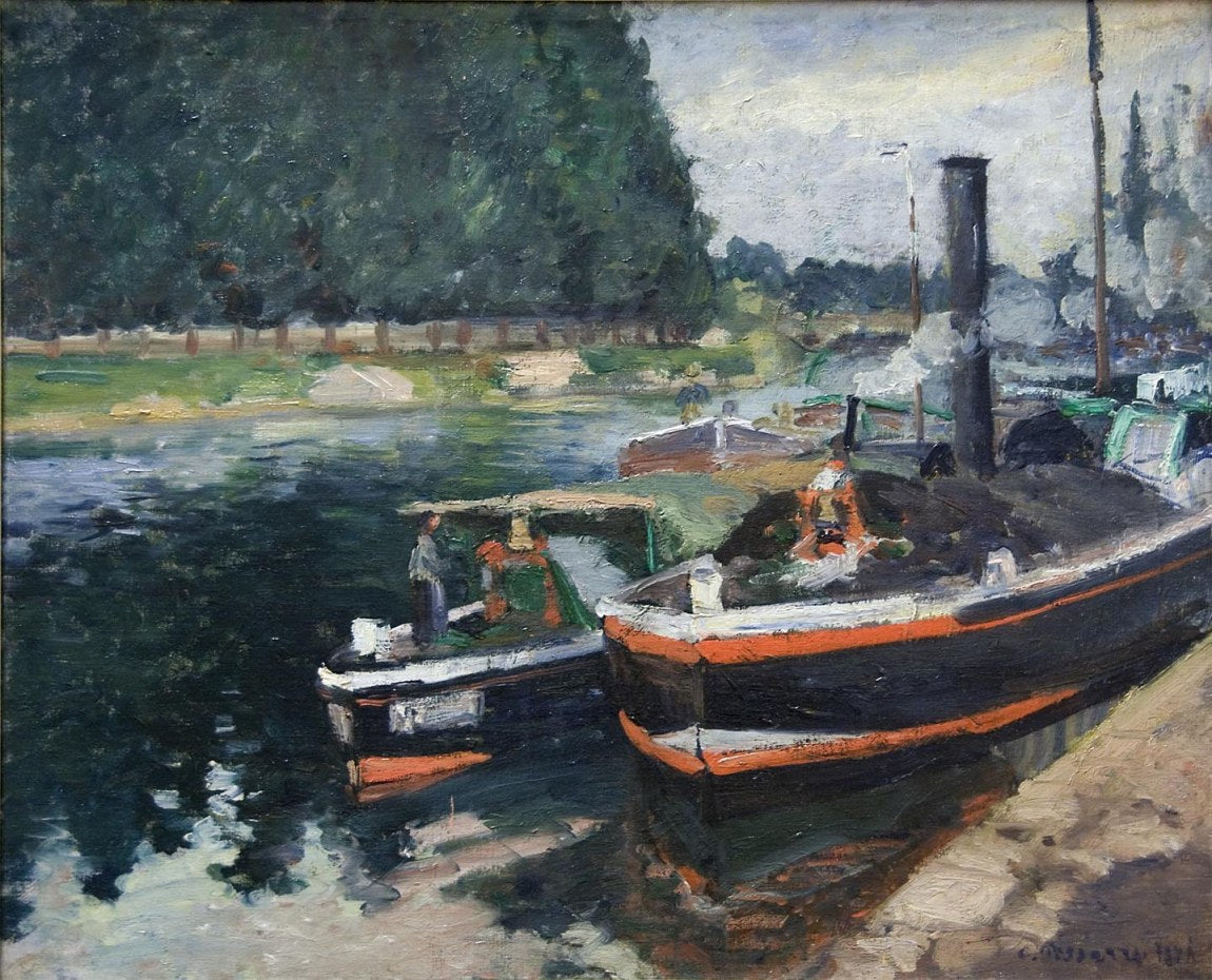 Barges at Pontoise, vintage artwork by Camille Pissarro, 12x8" (A4) Poster