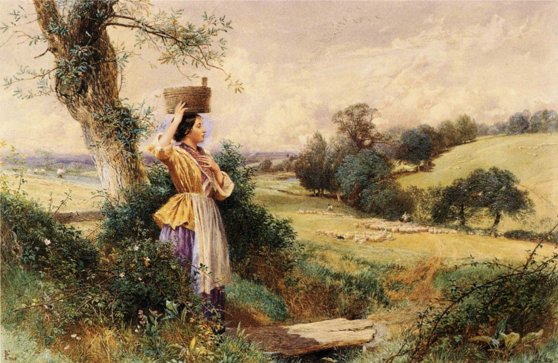 The Milk-maid, vintage artwork by Myles Birket Foster, 12x8" (A4) Poster