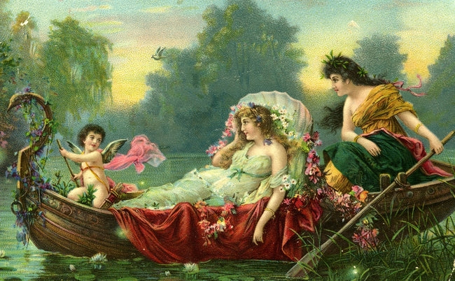 Lady and Cherub in a Boat by Hans Zatzka,A3(16x12")Poster
