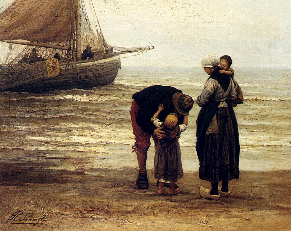 A Fisherman's Goodby e, vintage artwork by Philip Lodewijk Jacob Frederik Sadee, 12x8" (A4) Poster