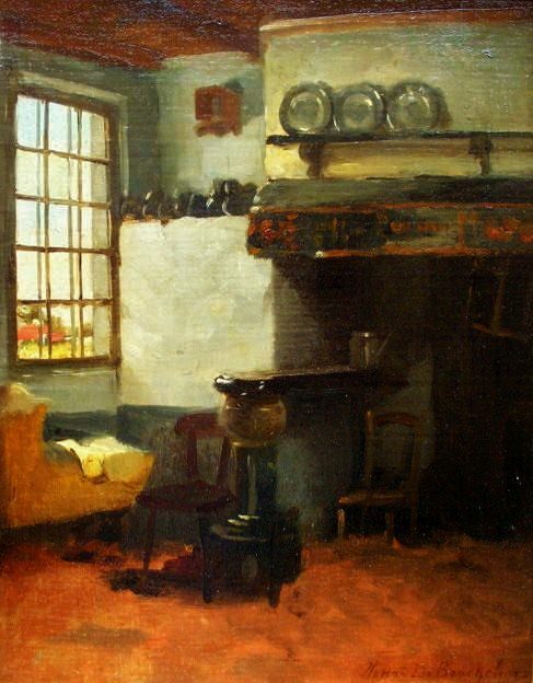 The Flemish stove, vintage artwork by Henri de Braekeleer, 12x8" (A4) Poster