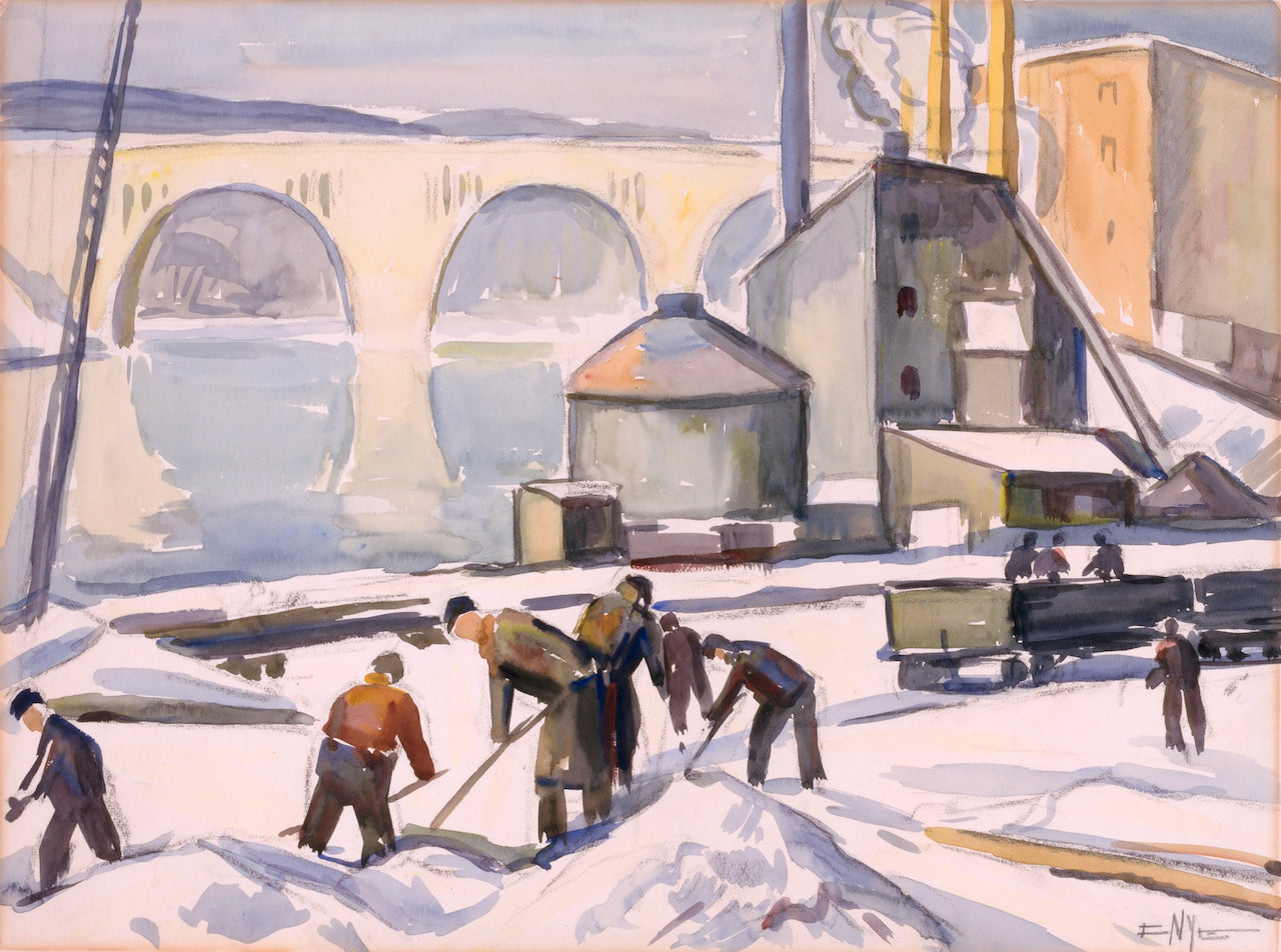 C.W.A. Worker at Key Bridge, vintage artwork by Edgar Nye, 12x8" (A4) Poster