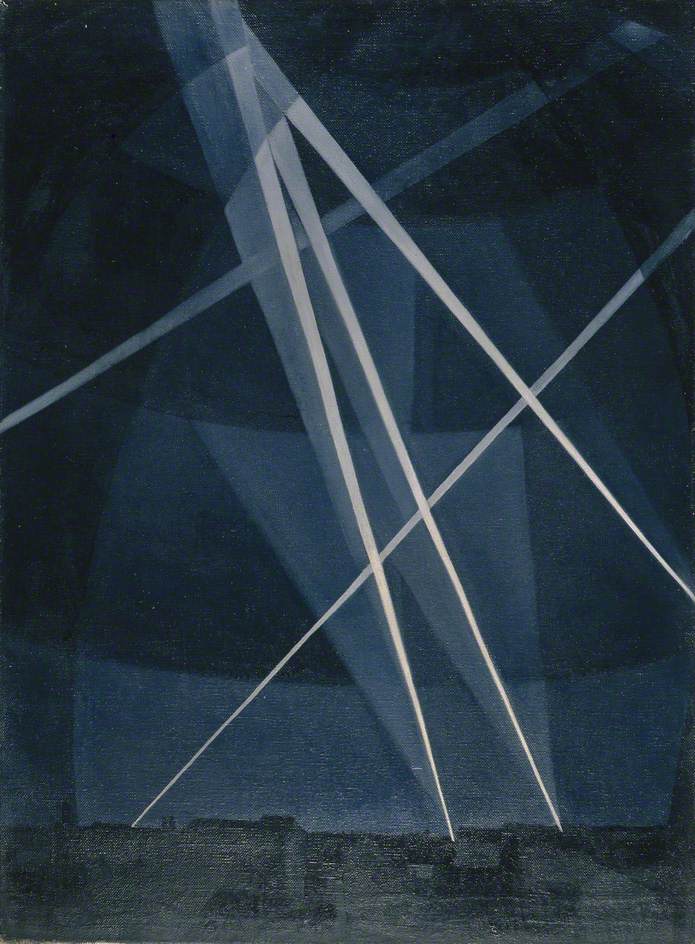 Searchlights, vintage artwork by Christopher Nevinson, 12x8" (A4) Poster