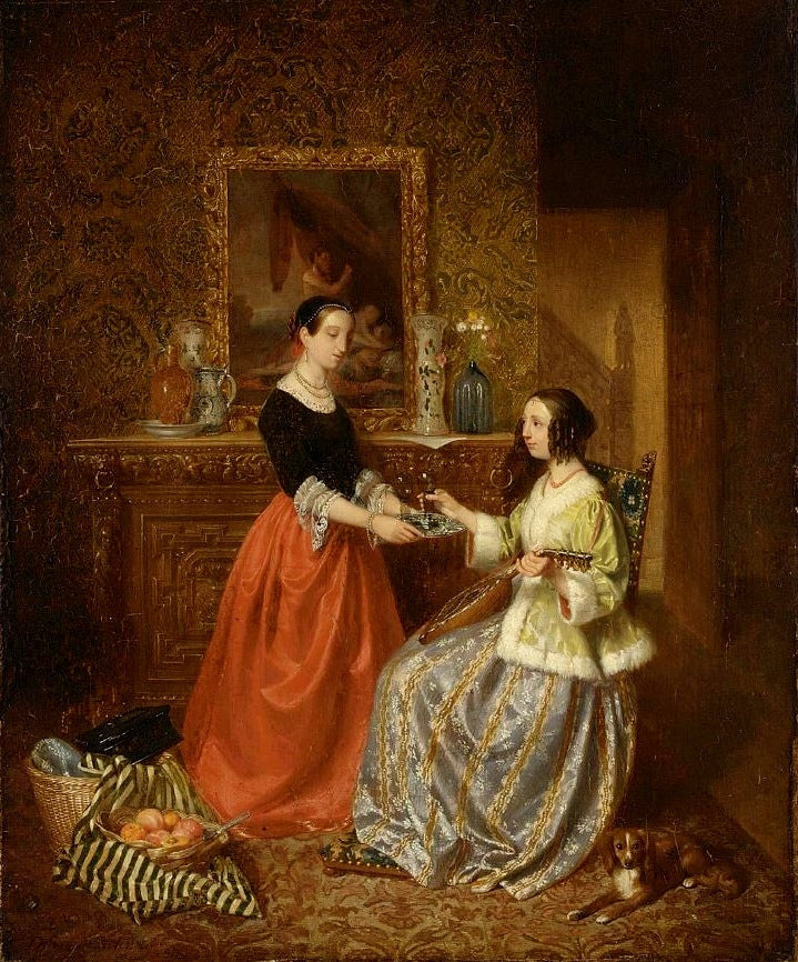 Elegant woman and her maid, vintage artwork by David de Noter, A3 (16x12") Poster Print