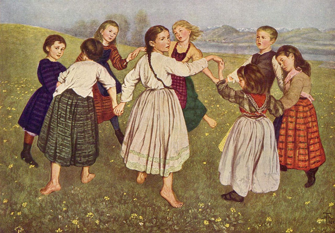 Children Dancing, vintage artwork by Hans Thoma, 12x8" (A4) Poster