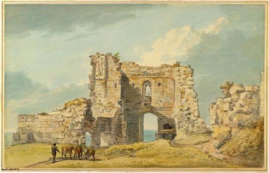 Tutbury Castle, Staffordshire, vintage artwork by Paul Sandby , R.A., 12x8" (A4) Poster