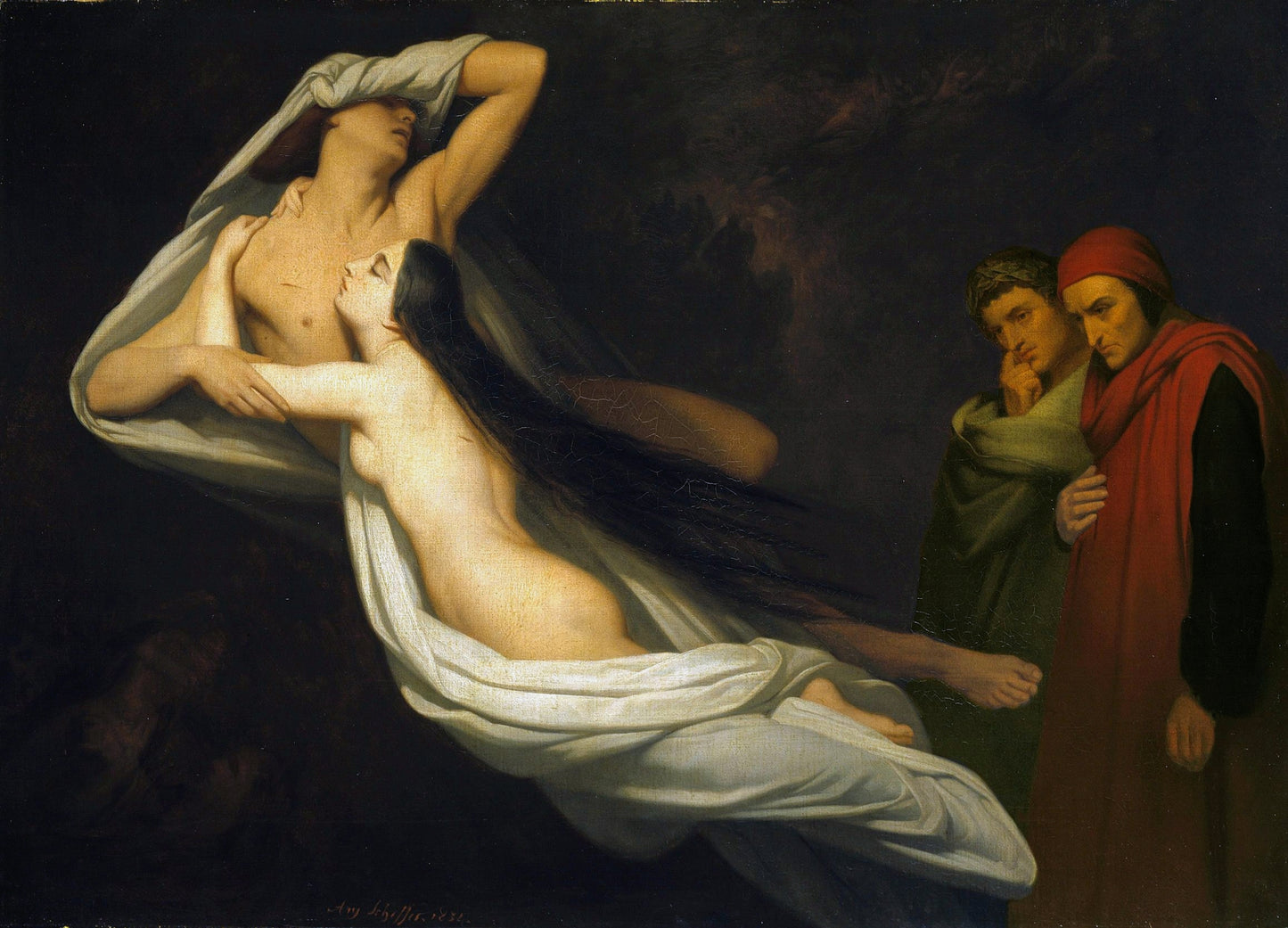 The Ghosts of Paolo and Francesca Appear to Dante and Virgil (Hamburg), vintage artwork by Ary Scheffer, A3 (16x12") Poster Print