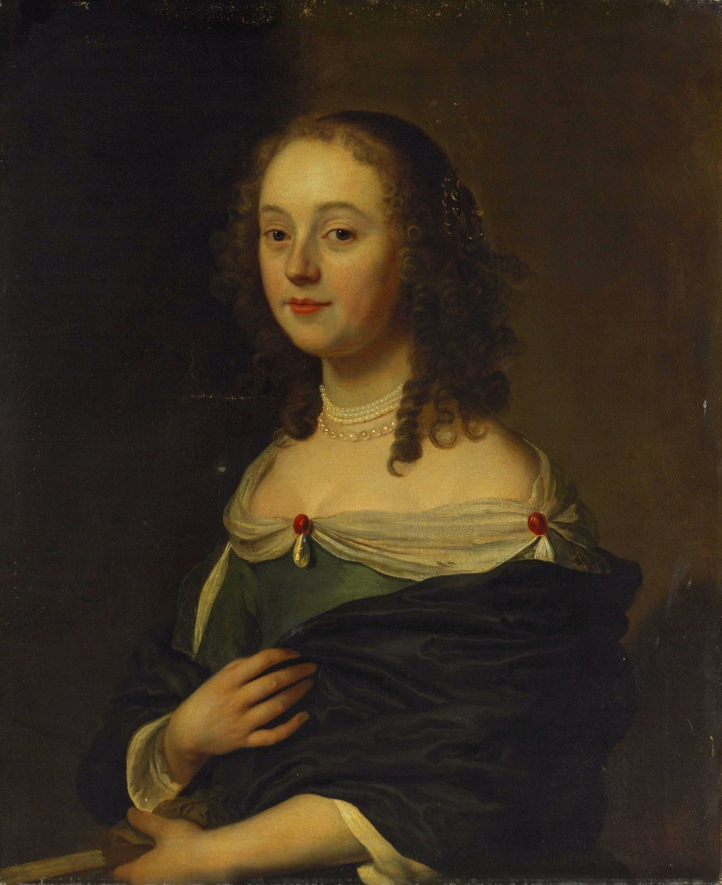 Portrait of a Young Lady in a Blue Dress, vintage artwork by Jacob Van Loo, 12x8" (A4) Poster