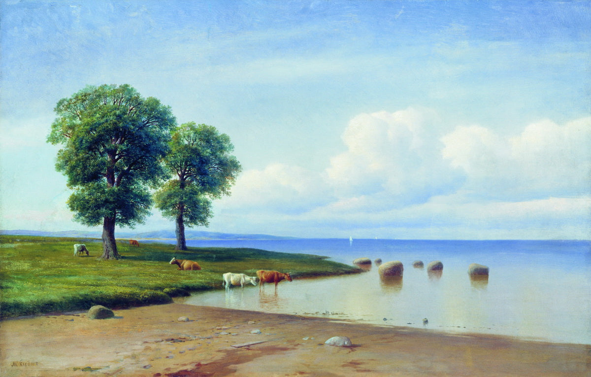 Cows on the Seashore, vintage artwork by Mikhail Konstantinovich Klodt, 12x8" (A4) Poster